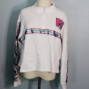 MTV Glitter Rainbow Crop 1/4 Zip Sweatshirt Size XXL